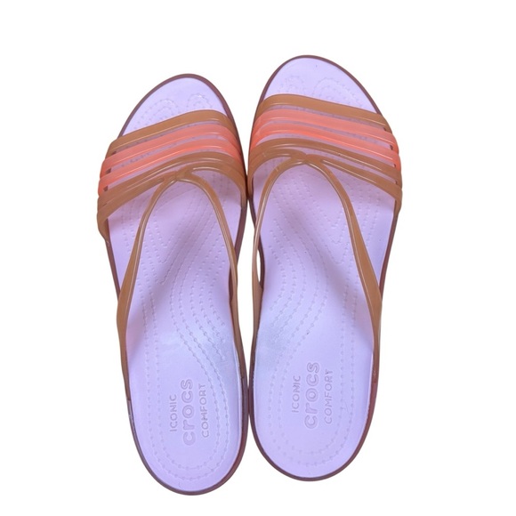 CROCS Isabella Flat Mini Wedges Pink and Orange Sandals Women’s Sz 8 - Picture 3 of 9